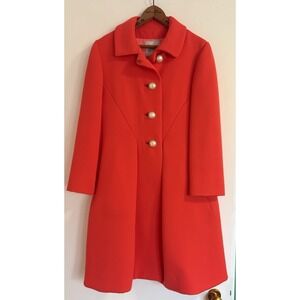 1960s Coral Mod Coat Neusteters‎ Brittany Union Made Pearl Button A-Line Medium
